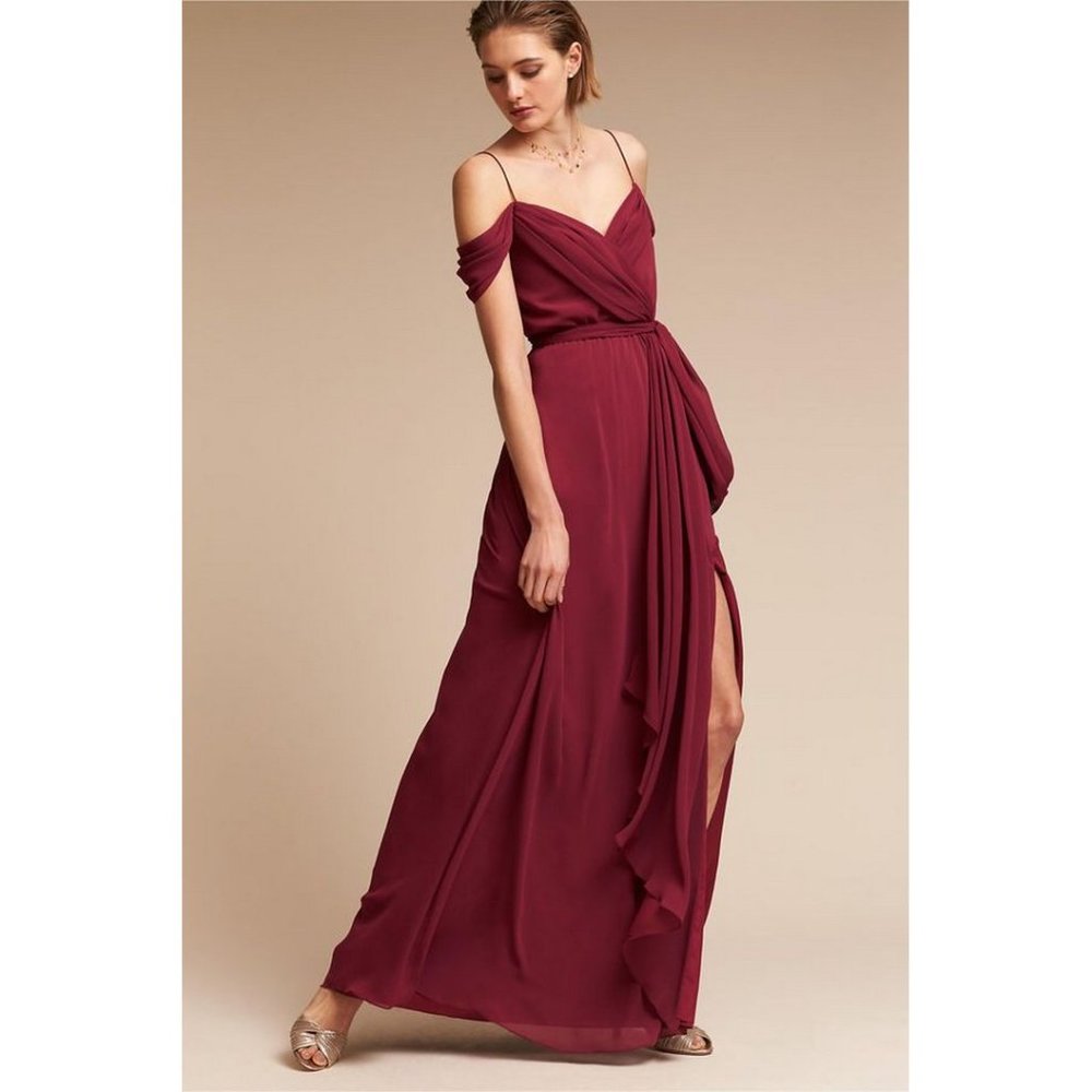 NWOT BHLDN Watters & Watters Kane Bridesmaid Chiffon Wrap Dress Marsala Size 4
